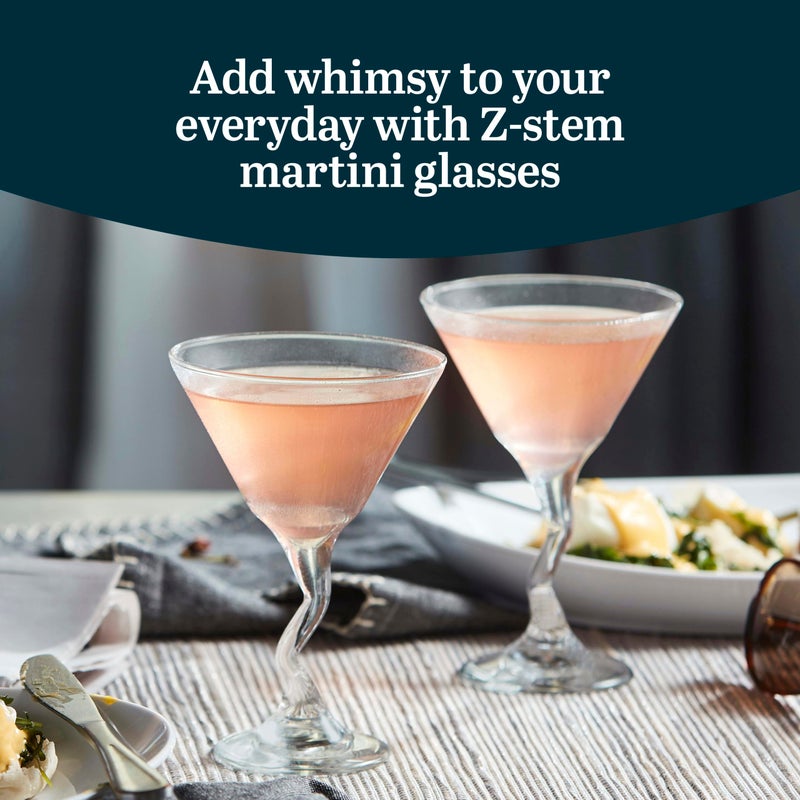 Libbey Z- Stem Martini Glasses Set of 4, Quirky, Twisted Martini Cup Set, Tall Cocktail Glasses Set for Bachelorette, Housewarming, Parties and More - Image 2